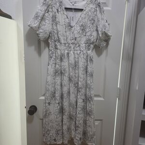 Baltic Born White and Gray Floral Midi Dress